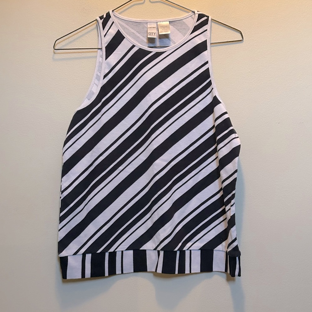 City DKNY - Black and White Striped Tank Top - Medium Petite